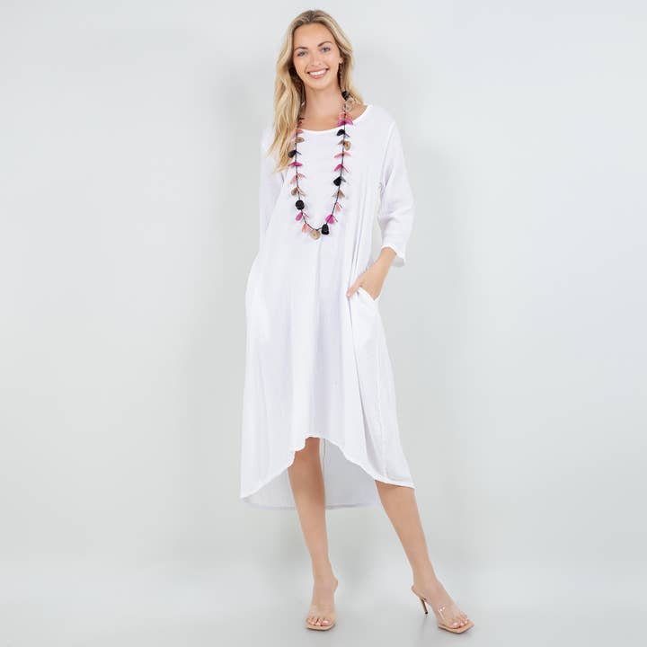 Ellen- Our Hi-Low Cotton Gauze Dress with Sleeves and Pocket for wholesale by Cottonways