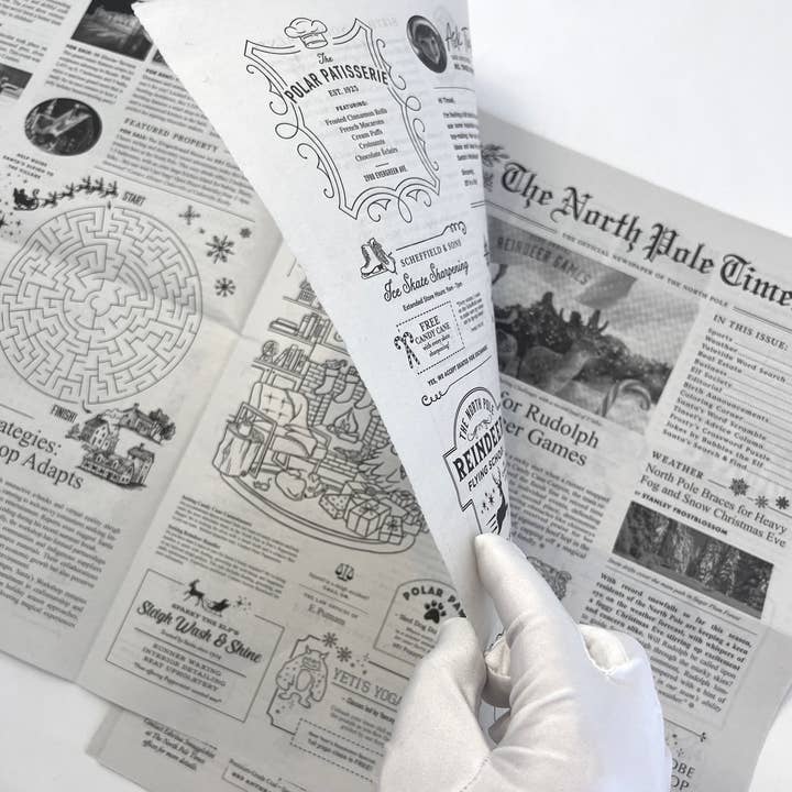 Inklings Paperie – Großhandel Geschenkpapier in Bögen – North Pole Times Zeitung, 50 Großblätter