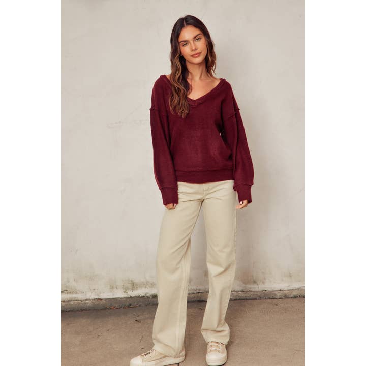 FW3894 Slouchy V-Neck Pullover Sweater for wholesale by Dress Forum