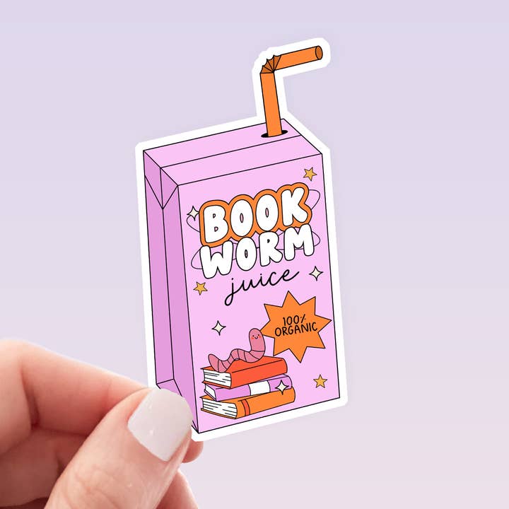 Autocollant résistant à l'eau et au jus de Bookworm pour la vente par Saguaro Creative Co.
