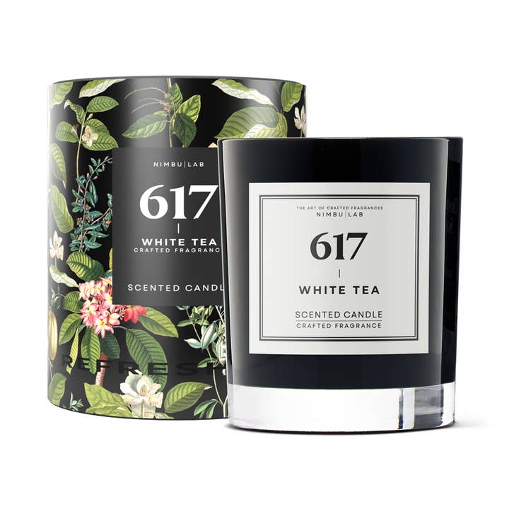 617 WHITE TEA - Fresco, floreale e fruttato - Candela profumata 8oz per la vendita all'ingrosso da parte di Nimbu Lab - The Art Of Crafted Fragrances