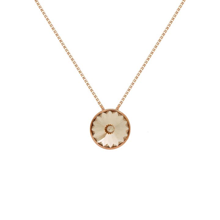 Short Basic Necklace 9mm Crystal Circle in Rose Gold Plated Silver for wholesale by Victoria Cruz