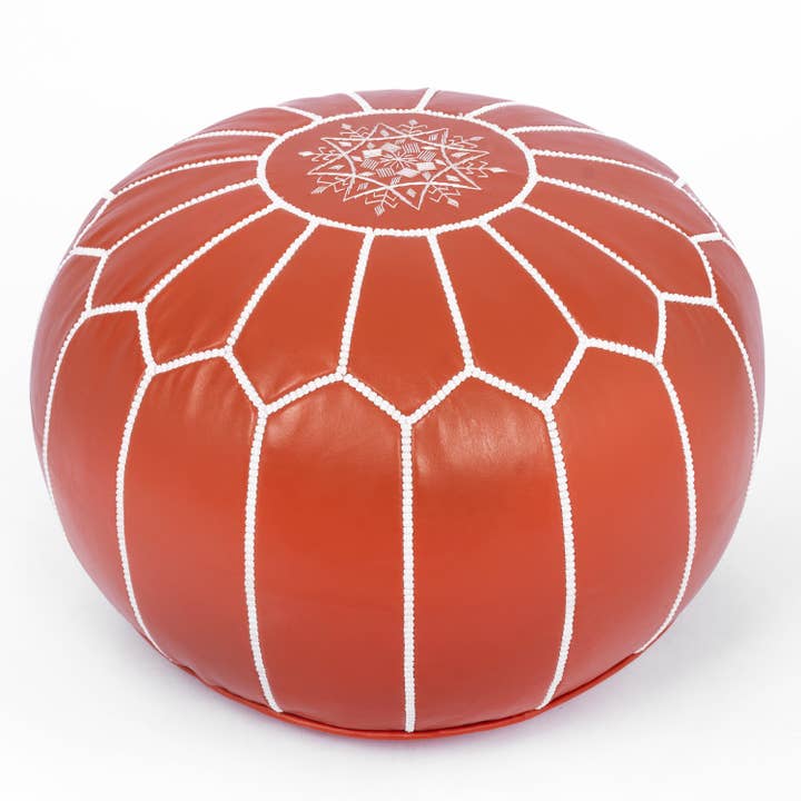 King Of Handmade - Wholesale Ottoman - Orange Ottoman for Living Room, Bedroom - Leather Pouf