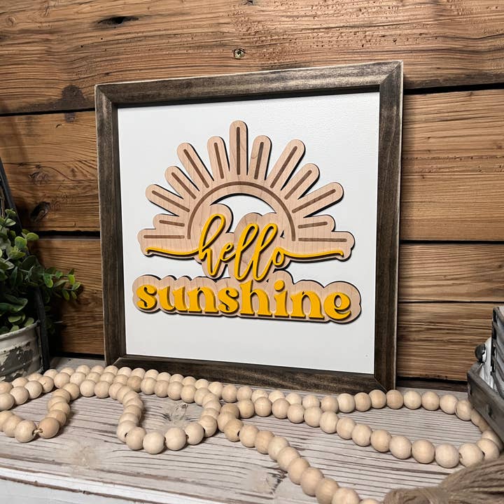 The Farmer's Wife - Wholesale Sign - Hello Sunshine | Farmhouse Sign | Raised Lettering Sign