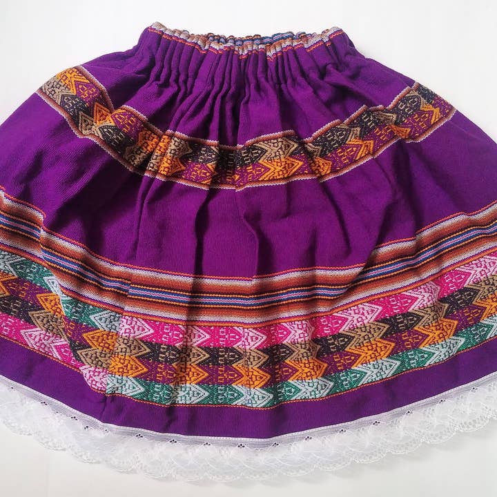 MODA LATINA - Venta al por mayor Falda - Niños - falda colorida de tela peruana, falda multicolor para niñas