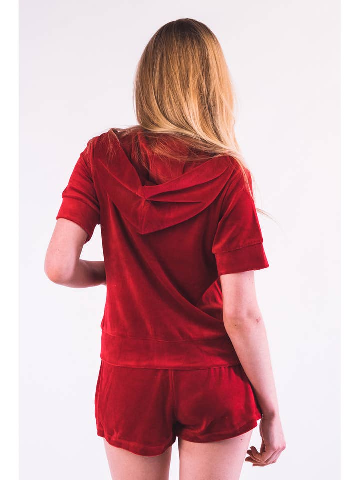 CY FASHION. LONDON - Wholesale Tracksuit - Women's - Short sleeves and Shorts Velour Tracksuits (Red)