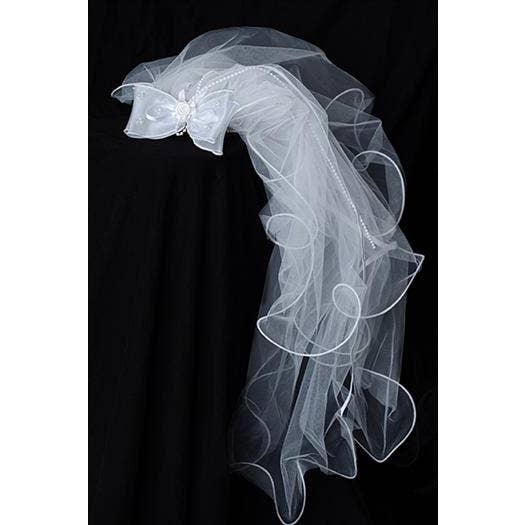 Kid's Dream - Wholesale Tiara - Kids - Layered Comb Veil Adorned with Bow and Pearls
