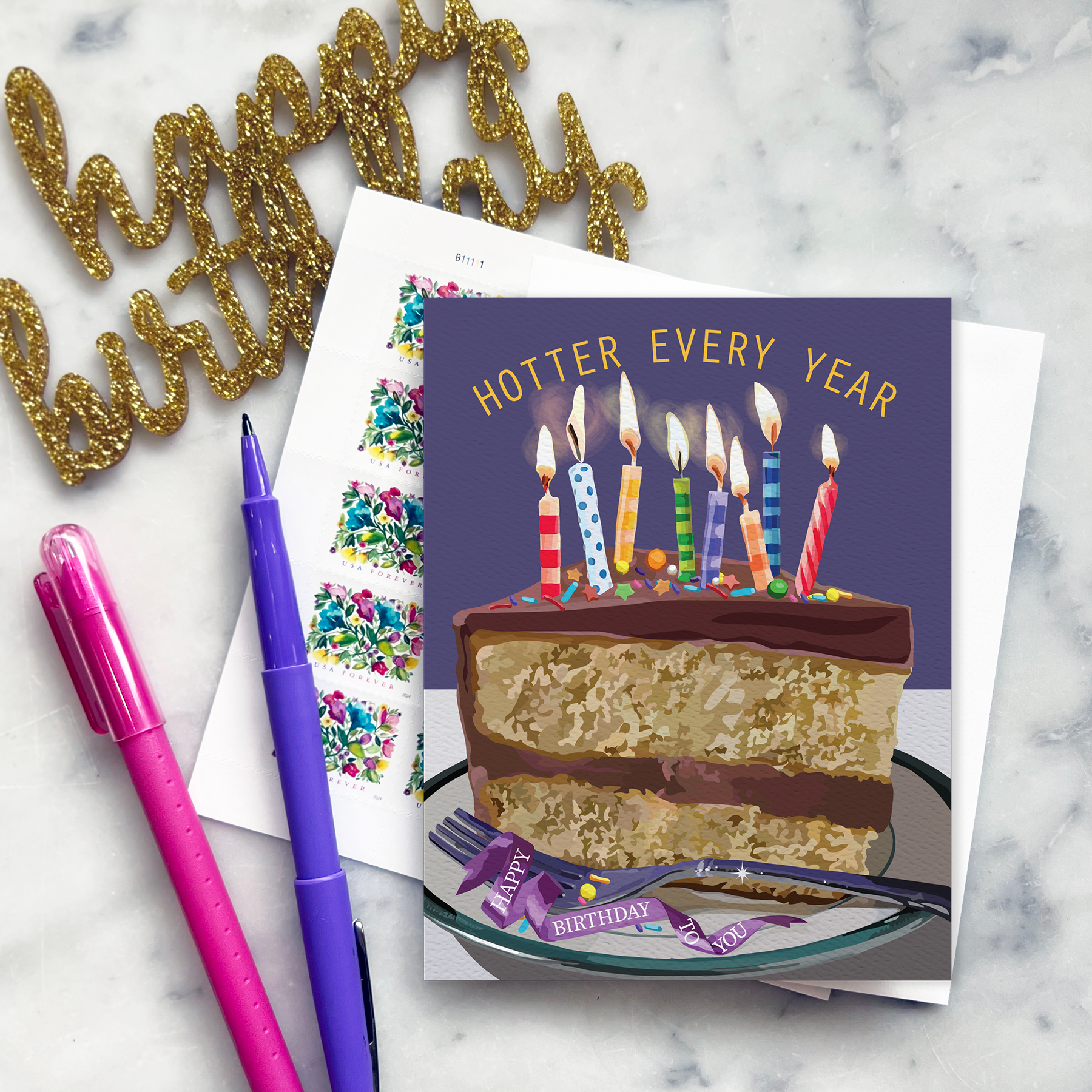 The Red Barn Press - Vente Cartes d'anniversaire - Carte d'anniversaire | Humoristique | Gâteau avec des bougies1