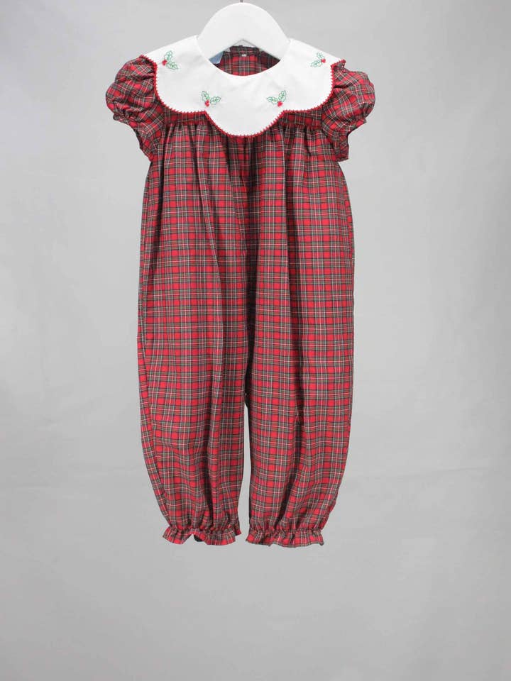 Christmas Cheer Tartan Natalie Romper for wholesale by Charming Little Ones