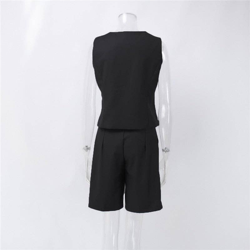 UZ Wholesale Store – Fato - Mulher por atacado – Conjunto de Shorts e Colete de Corte Reto4