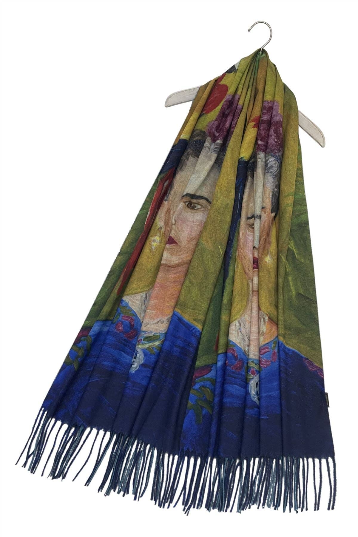 Fashion Scarf World – wholesale Halsduk - Dam – Frida Kahlo & Papegoja Konsttryck Tassel Scarf1