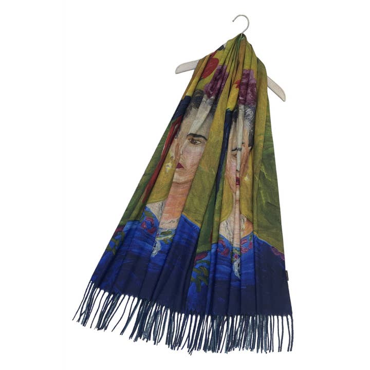 Fashion Scarf World – wholesale Halsduk - Dam – Frida Kahlo & Papegoja Konsttryck Tassel Scarf1