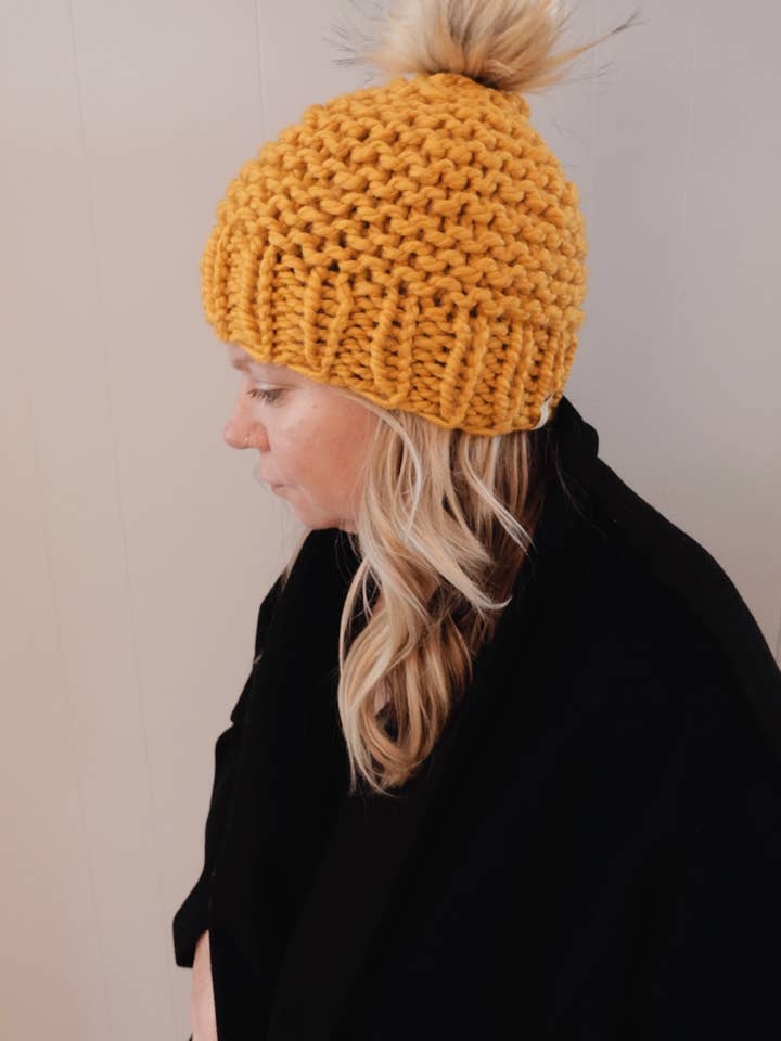 Classic Faux Fur Pom Beanie for wholesale by Cristin Rae Knits