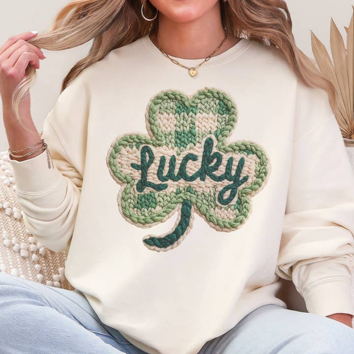 St. Patrick's Day Knitted Print Lucky Clover Sweatshirt for wholesale by Par.tees by Party On!