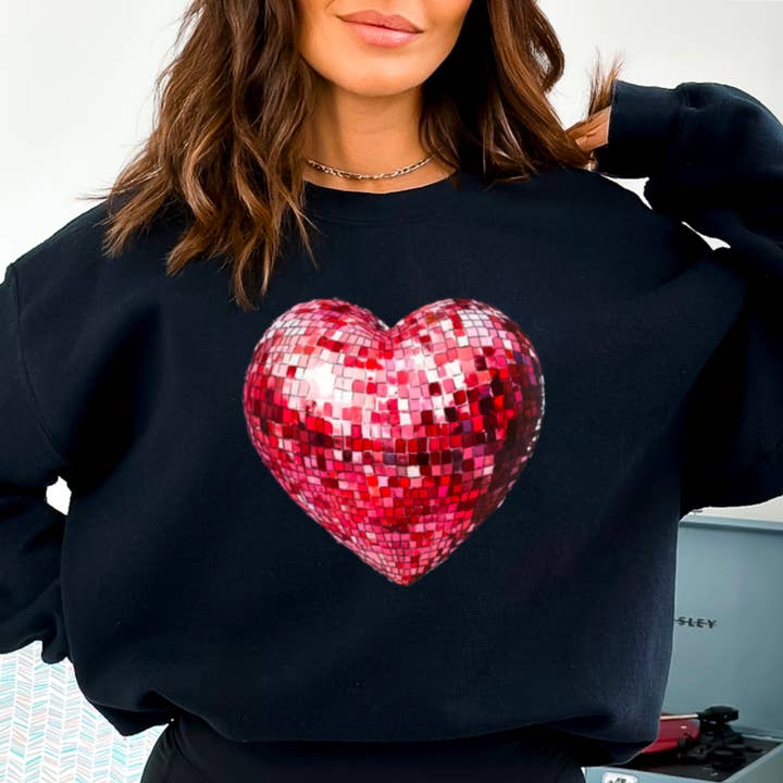 Shoppe SHC – Engroshandel Grafisk Sweatshirt - Dame – Hjerte Diskokugle Sweatshirt | Serigrafi Sweatshirt10