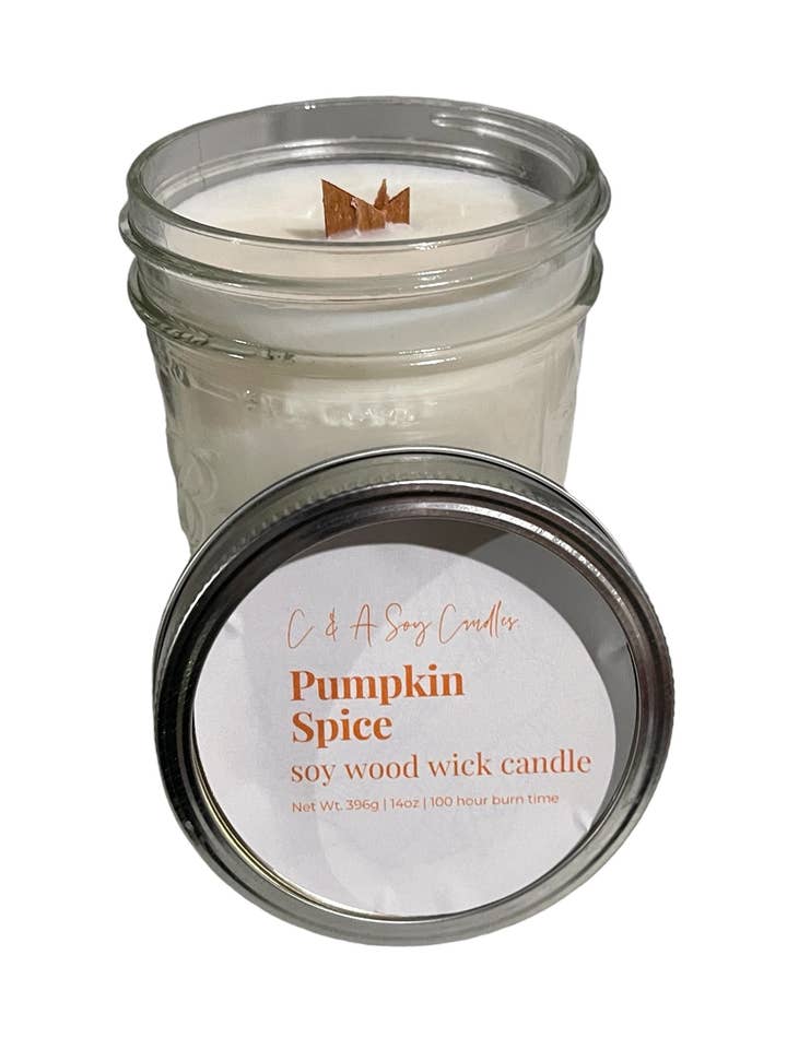 Pumpkin Spice Vegan, Soy & Wood-Wick Candle - 6 Oz for wholesale by C & A Soy Candles, LLC