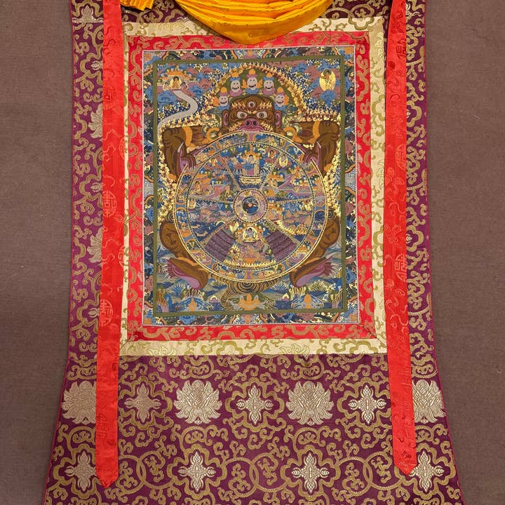 Roda da Vida Obra-prima Thangka - Emoldurada em Seda por atacado de Art Of Tibet
