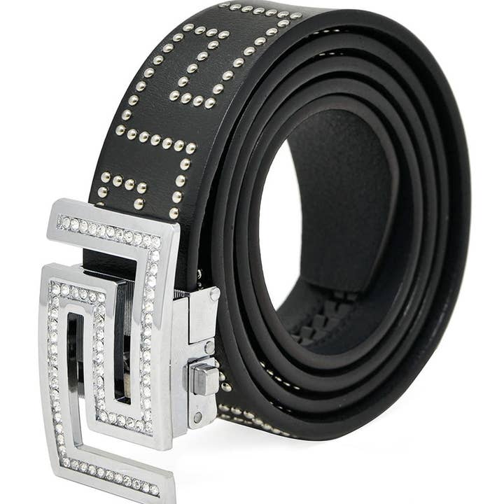 BARABAS - Wholesale Belt - Women's - Rhinestone Greek Pattern Buckle Belts BK814