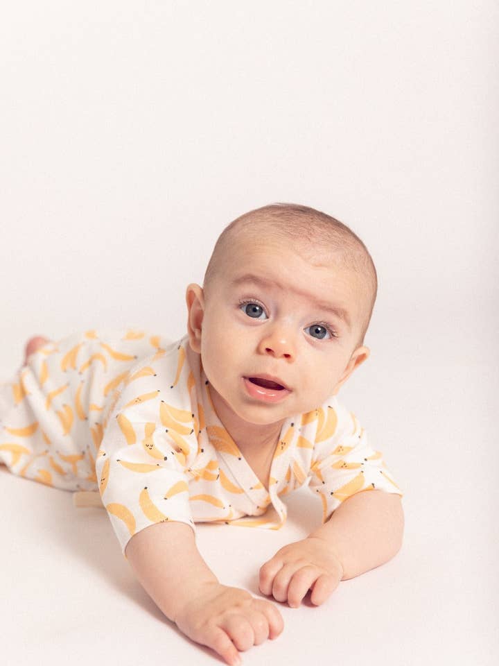 Banana Print Baby Kimono Style Onesie for wholesale by Dodo Banana