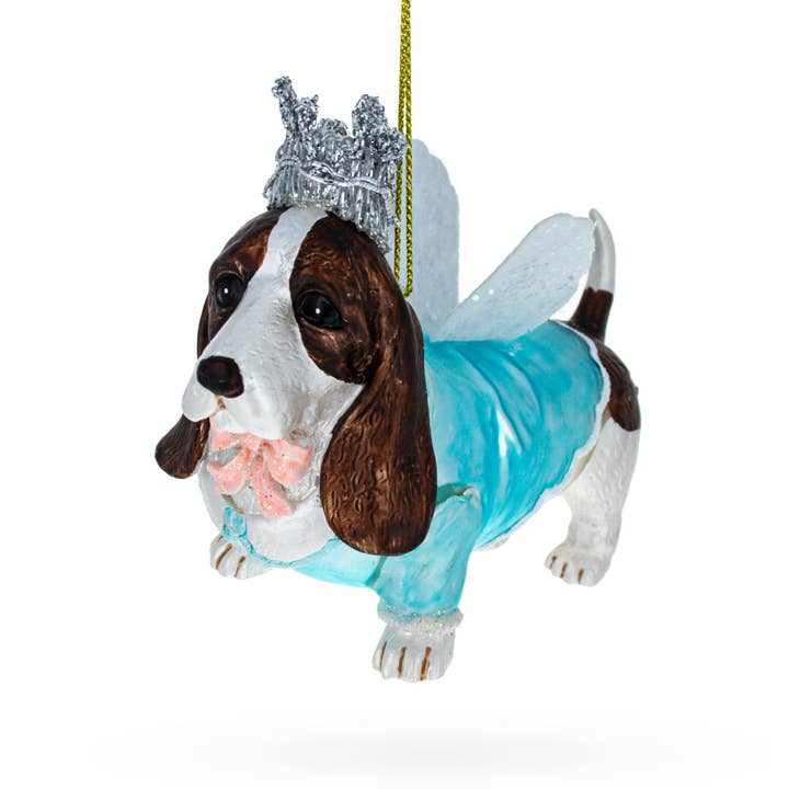 Basset Dog with Crown and Wings Glass Ornament for wholesale by BestPysanky