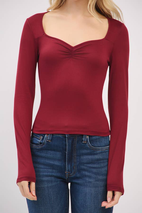 Heart & Hips - Wholesale Knit Top - Women's - JT56670L - SWEETHEART NECK W/RUCHED LONG SLEEVE TOP21