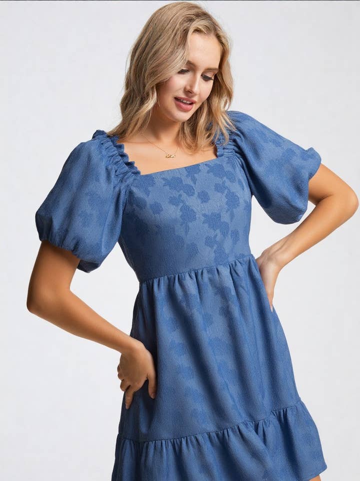 VERY J - Wholesale Dress - Women's - ND31132-Square Neck Jacquard Holiday Party Mini Dress