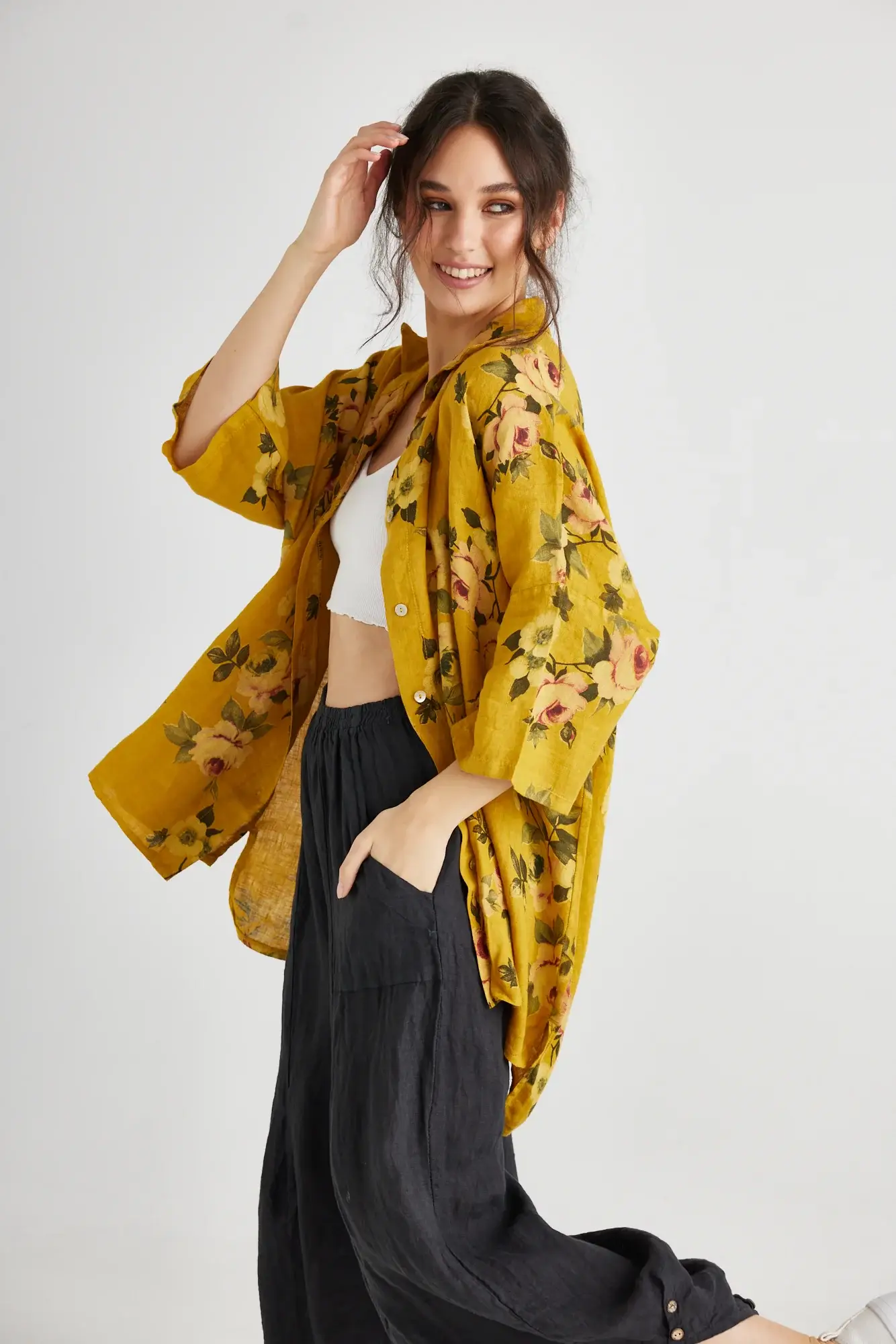 Miss Rose Sister Violet - Venta al por mayor Camisa con botones - Mujer - MUJERES - Camisa FLORAL de Lino Teddy19