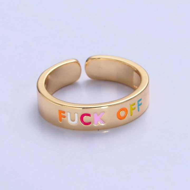 Y2K Gold Fuck Off Ring Open Adjustable Jewelry for Teenager Gift O-2204 for wholesale by Aim Eternal