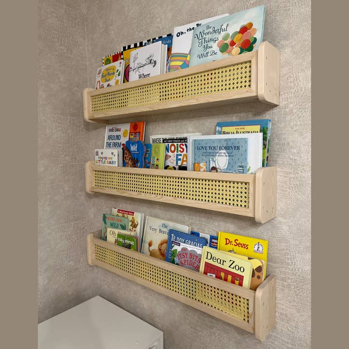 Natural Wall Mount Rattan Shelf Montessori for Kids, Nursery, Boho for wholesale on Faire1