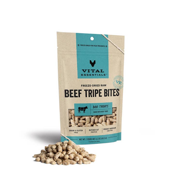 Vital Essentials Beef Tripe Bites FD Dog Treats 2.3 oz for wholesale by Pet Palette Distribution