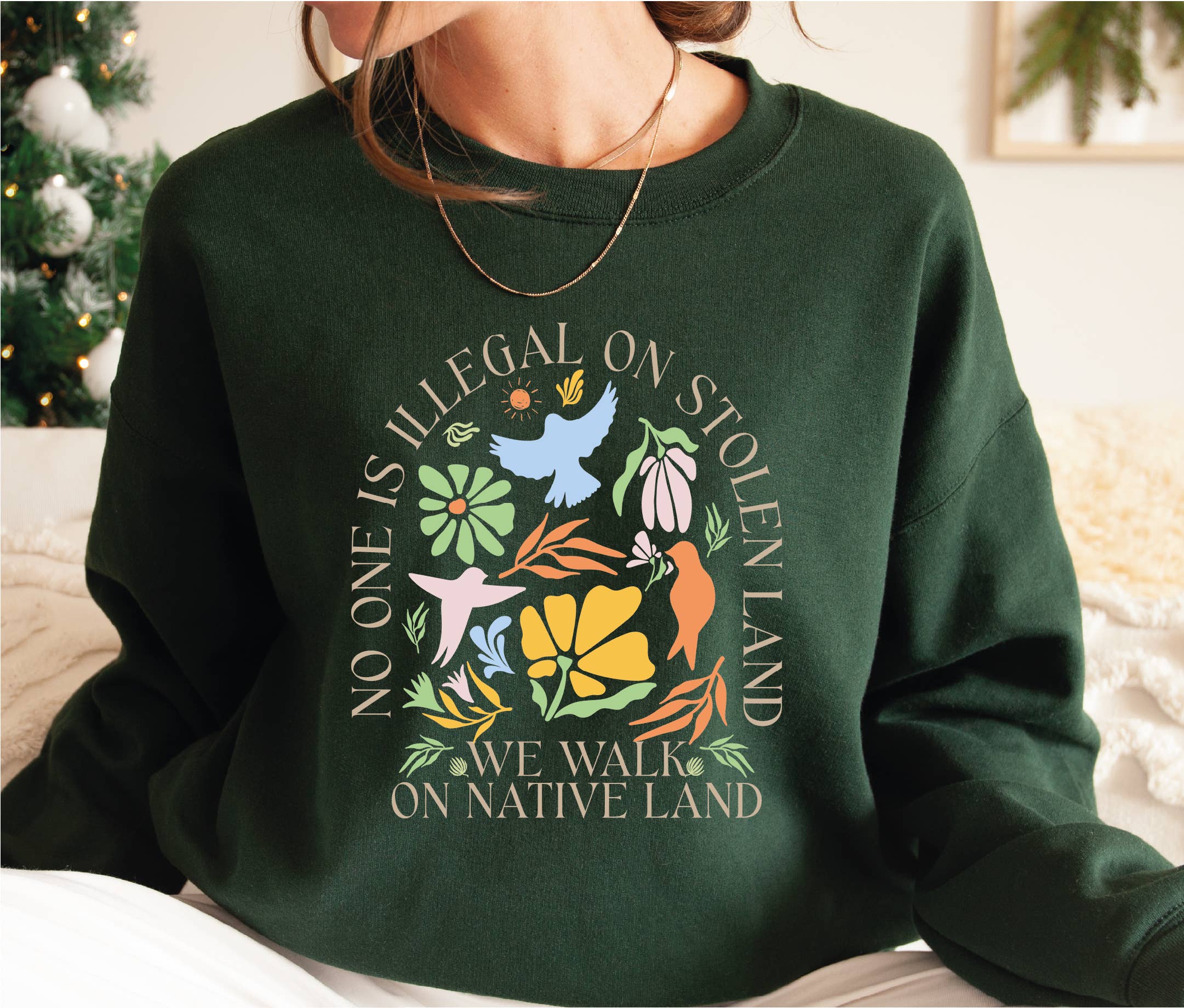 MAYA TX - Wholesale Graphic Sweatshirt - Unisex - No Human Is Illegal on Stolen Land Sweatshirt & Hoodie X618