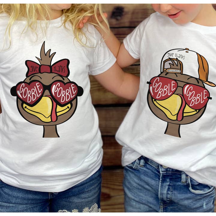 Kids Turkey Thanksgiving Boy & Girl Thanksgiving Graphic Tee for wholesale by Par.tees by Party On!