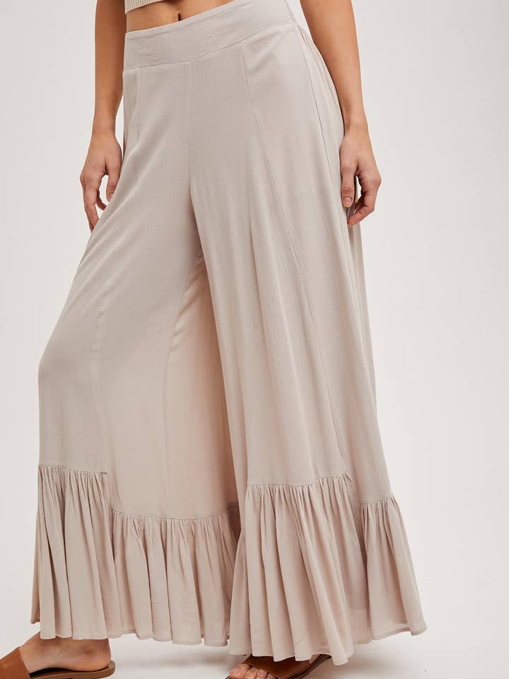 Bluivy – wholesale Pants – Women's – SHEER RUFFLED WIDE PANTS WITH NO LINING
