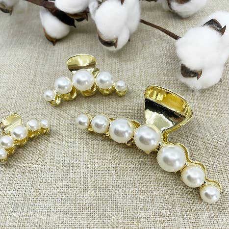 3 Diff Sizes Pearl Hair Claw Clip | Faux Pearl Metal Claws for wholesale by littletwinkleco