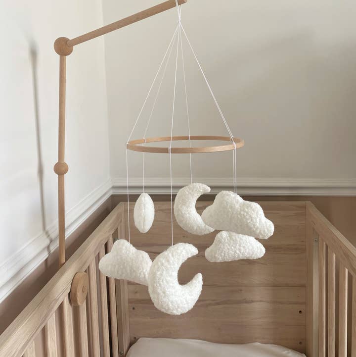 Edie & Joe - Wholesale Baby Mobile - Bouclé Cloud & Moon Mobile Nursery Decor0