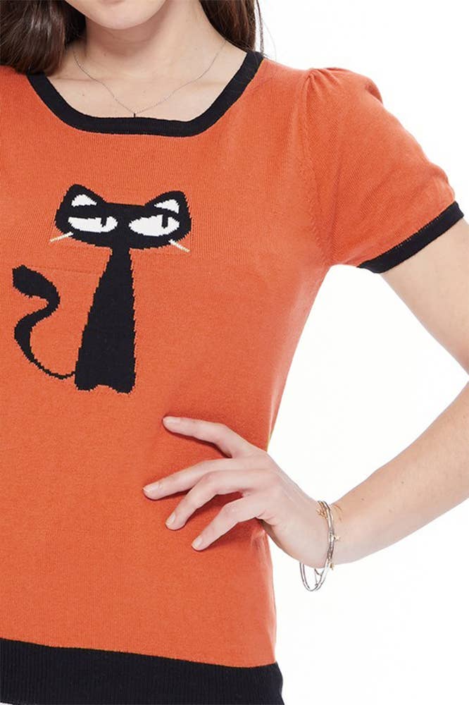 Mak - Wholesale Knit Sweater - Women's - Short Sleeve Crewneck Cat Print Casual T-Shirt Sweater20