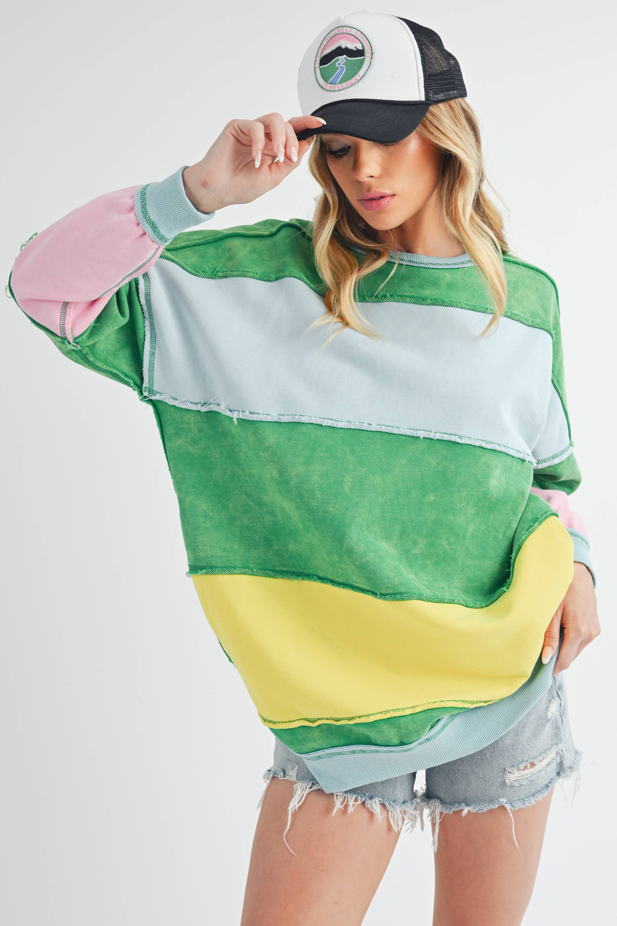 AEMI + CO - Wholesale Knit Sweater - Women's - 8332EK Rugby Color Block Stripe Sweatershirt10