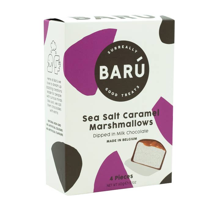 Baru 4pc wrapped Marshmallows in Milk Choc w/Seasalt Caramel for wholesale by Belgium's Chocolate Source