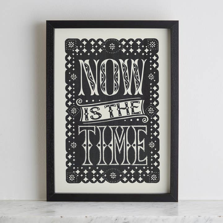 'Now Is The Time' Linocut for wholesale by Pressed and Folded