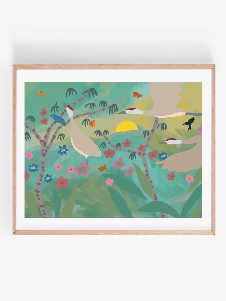 Lámina artística Chinoiserie Cranes para venta al por mayor de Persika Design Co.