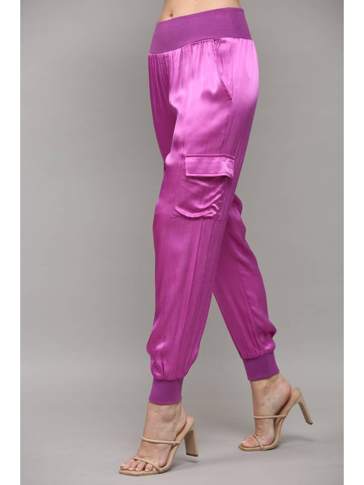 FATE - Vente Pantalon – femme - Pantalon jogger cargo en satin FP317612