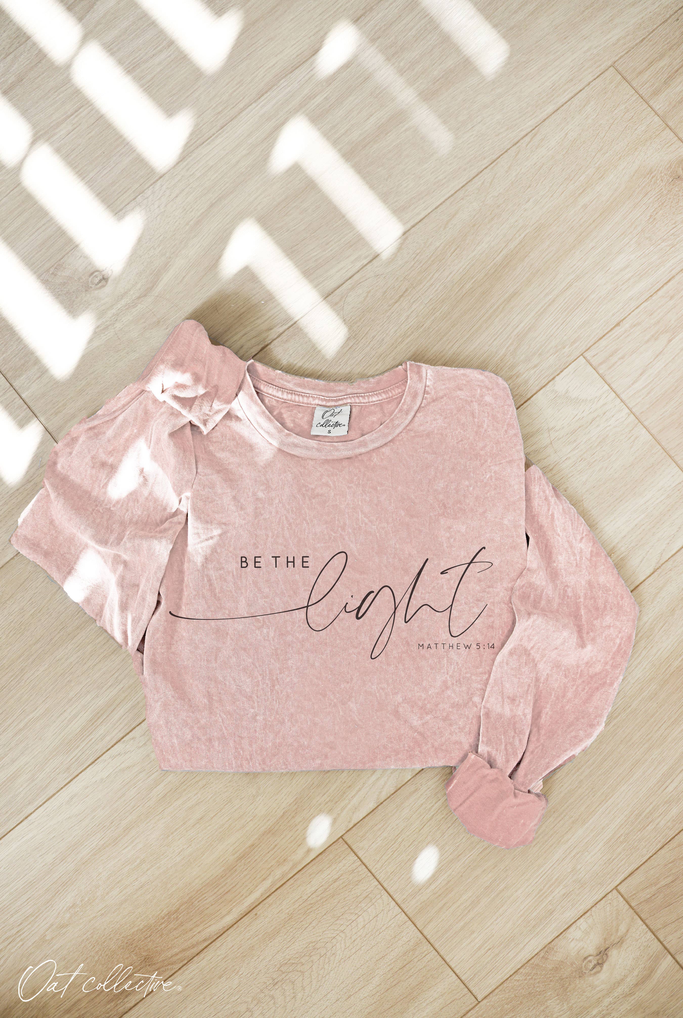 OAT COLLECTIVE - Wholesale Screen Printed T-Shirt - Women's - BE THE LIGHT  Mineral Washed Long Sleeve Graphic      11