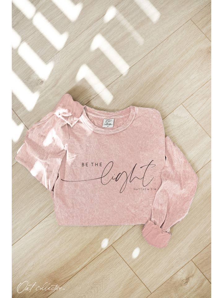 OAT COLLECTIVE - Wholesale Screen Printed T-Shirt - Women's - BE THE LIGHT Mineral Washed Long Sleeve Graphic 11