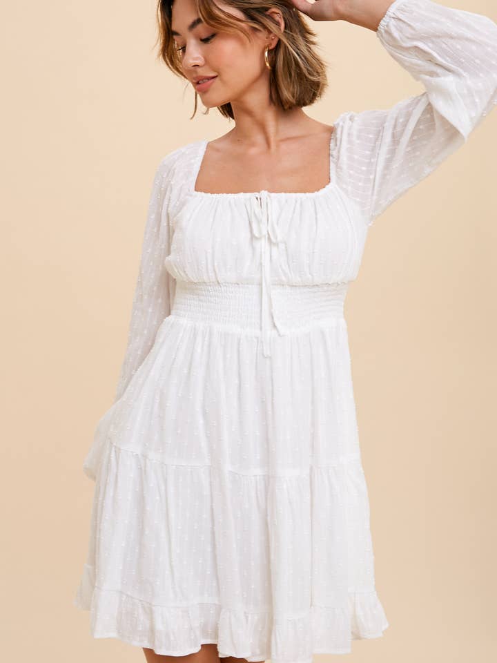 In Loom - Wholesale Dress - Women's - SMOCKED WAIST LONG SLEEVE PEASANT DRESS