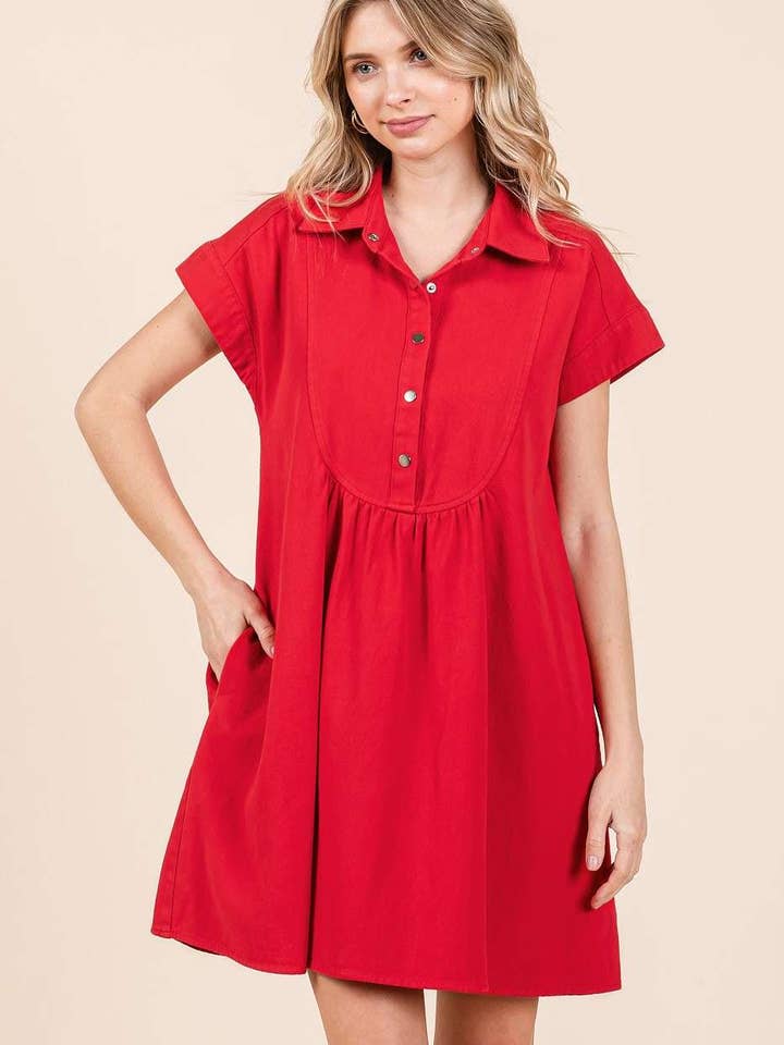 mittoshop - Wholesale Dress - Women's - TWILL SHORT SLEEVE COLLARED MINI DRESS