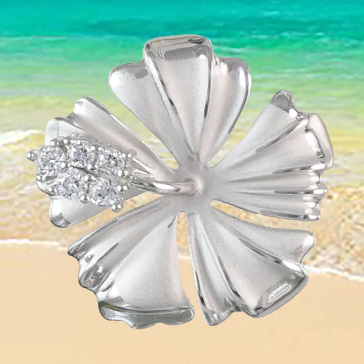 Hawaiian Hibiscus Pendant, Sterling Silver Hibiscus CZ Pendant, Hawaiian Jewelry, Christmas Present, Anniversary Birthday Gift for wholesale by Paradise Treasures Jewelry