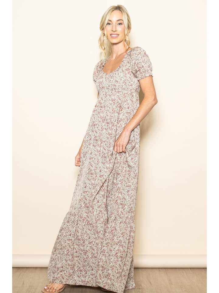 Elloh Collection - Wholesale Dress - Women's - Romantic Puff Sleeve Wide Flare Empire Maxi Dress w Pockets5