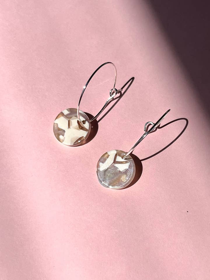 Silver Plated Peach Marble Hoop Earrings for wholesale by Aloë Earrings