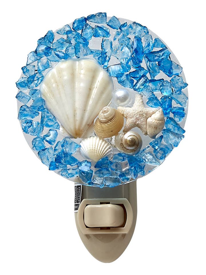 Veilleuse LED Ronde Coquillage Bleu Profond pour la vente par HS Seashells