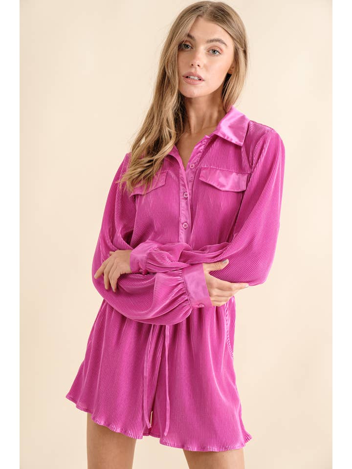 Blue B - Wholesale Romper – Women's - 61136R - Accordion Pleated Collared Romper16